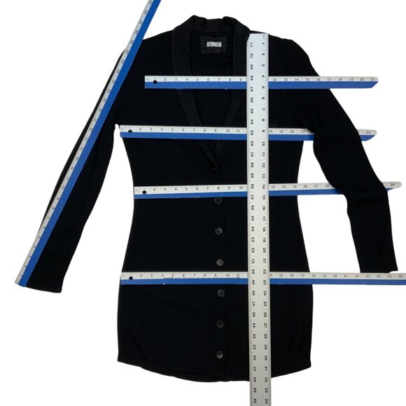 Reformation Clausen Tuxedo Dress 2 Black Mini Long Sleeve Button Front Party - Picture 5 of 11